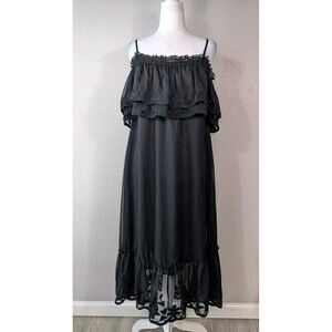 NWT $305 Stellah Sz M Embroidered Trim Midi Black Dress Women Neiman Marcus N21